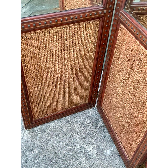 Maitland - Smith Vintage Maitland Smith Nailhead Leather Screen For Sale - Image 4 of 12
