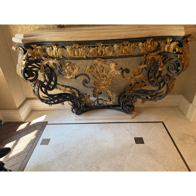Gilt Iron & Stone Top Console –Rose Tarlow– Hand‑Forged Scrollwork & Classical Elegance For Sale - Image 18 of 18