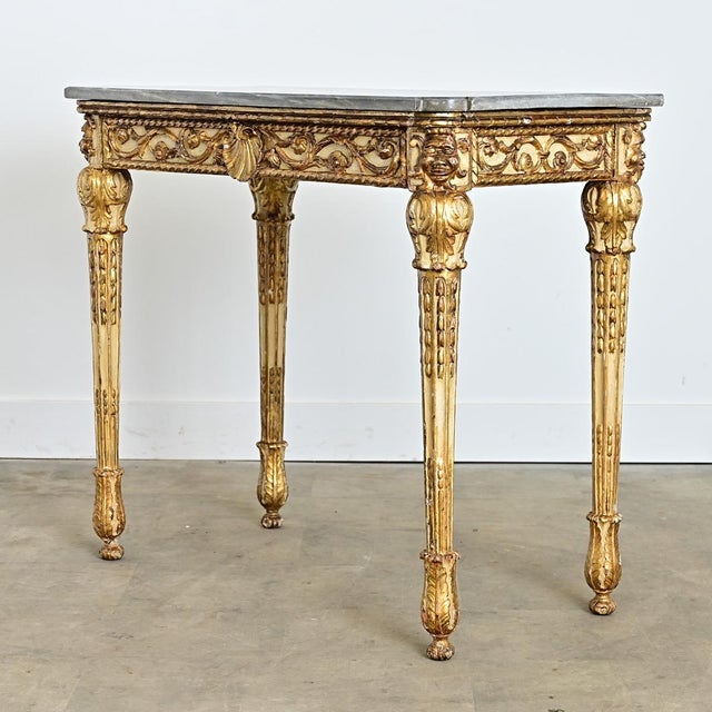 Stone Gray Italian 19th Century Painted and Parcel Gilt Marble Top Console Table For Sale - Image 8 of 13