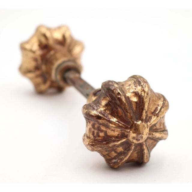 Traditional Cast Brass Gilded Fluted Passage Door Knob Set For Sale - Image 3 of 9