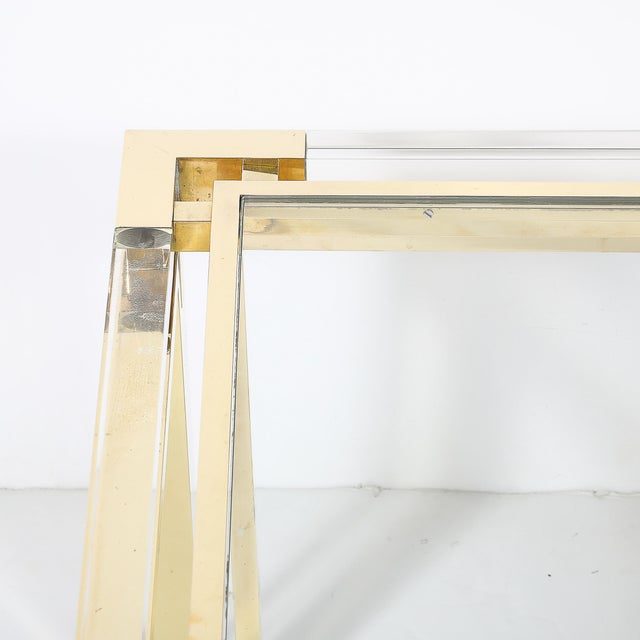 Mid-Century Rectilinear Brass & Lucite Glass Top Cocktail Table by Maison Jansen For Sale In New York - Image 6 of 13