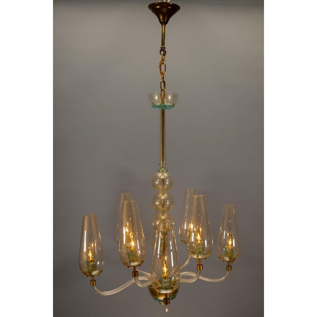 Italian Murano Glass Eight-Light Chandelier with Golden Accents, 1970s For Sale - Image 9 of 18
