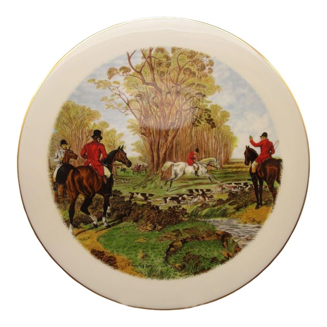 Vintage Pickard China Herring Fox Hunt Plate Equestrian Scene Gold Trim Usa Made For Sale