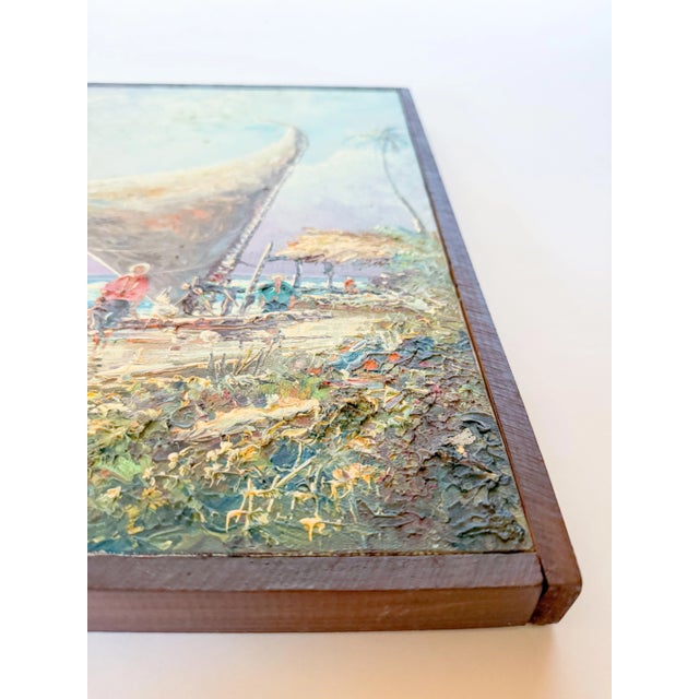 "Jangadas" Mid Century Modern Framed Acrylic Painting on Canvas, by S. Aguilar Navarro For Sale - Image 9 of 9