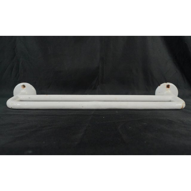 Traditional Vintage French White Enameled Cast Iron Double Towel Rack For Sale - Image 3 of 8