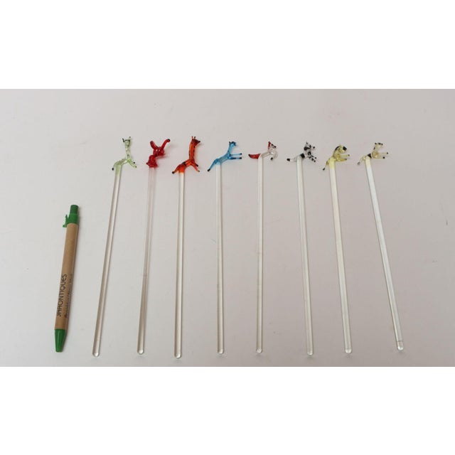 Transparent Set of Eight Vintage Blown Glass Animal Cocktail Stirrers With Box by Saxon For Sale - Image 8 of 17