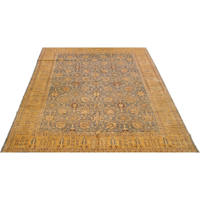 Modern Early 21st Century Blue Modern Peshawar Handmade Wool Rug With Palmettes Motif For Sale - Image 3 of 7