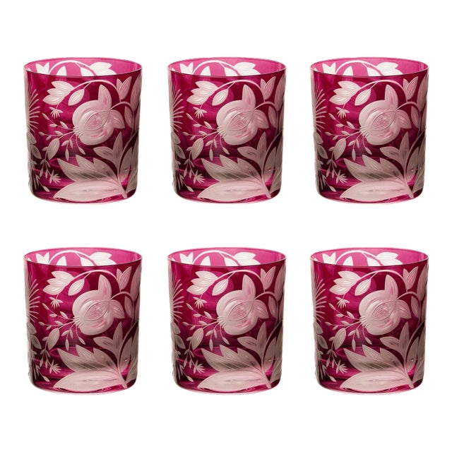 ARTEL Verdure Double Old Fashioned Glasses, Fuchsia - Set of 6 For Sale