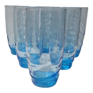 Vintage Sky Mykonos Blue Wave Pattern Water Iced Tea Glasses- Set of 6