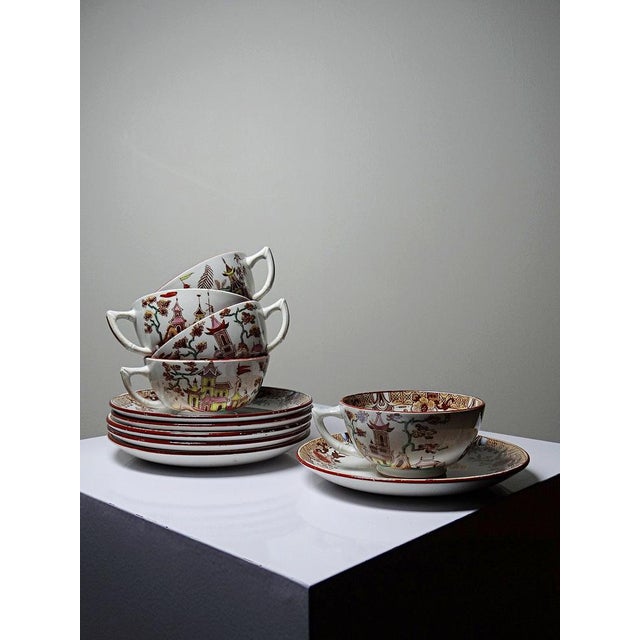A very fine Sarreguemines earthenware tea set, Kyoto pattern, dating from the early 20th century (1900-1920). The...
