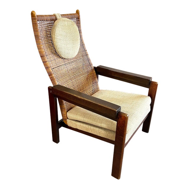 Pj Muntendam for Jonkers Mid Century Wicker Rattan Highback Chair For Sale
