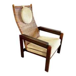Pj Muntendam for Jonkers Mid Century Wicker Rattan Highback Chair