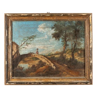 Landscape with Bridge, Oil on Canvas, Framed For Sale