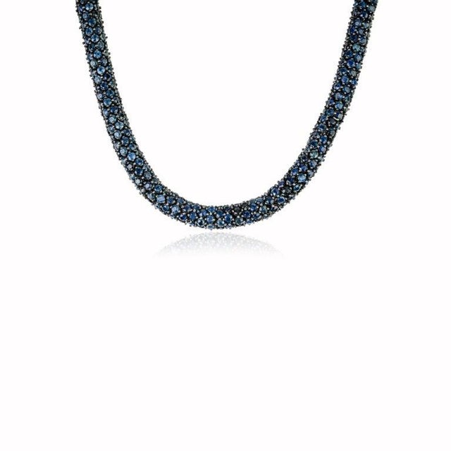 Art Deco 925 Silver Natural Deep Blue Sapphire Bold Beaded Necklace for Women For Sale - Image 3 of 12