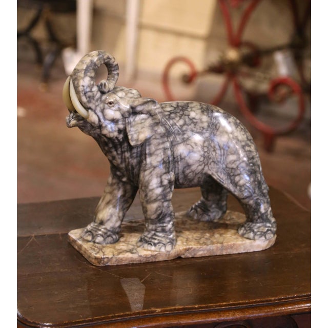 Late 19th Century 19th Century French Carved Variegated Marble Elephant With Raised Trunk For Sale - Image 5 of 10