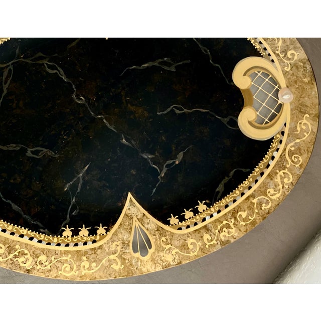 Gold Circa 1990s Verre Eglomisé-Style Reverse Painted Oval Glass Tray by Diana Gaikazova For Sale - Image 8 of 12