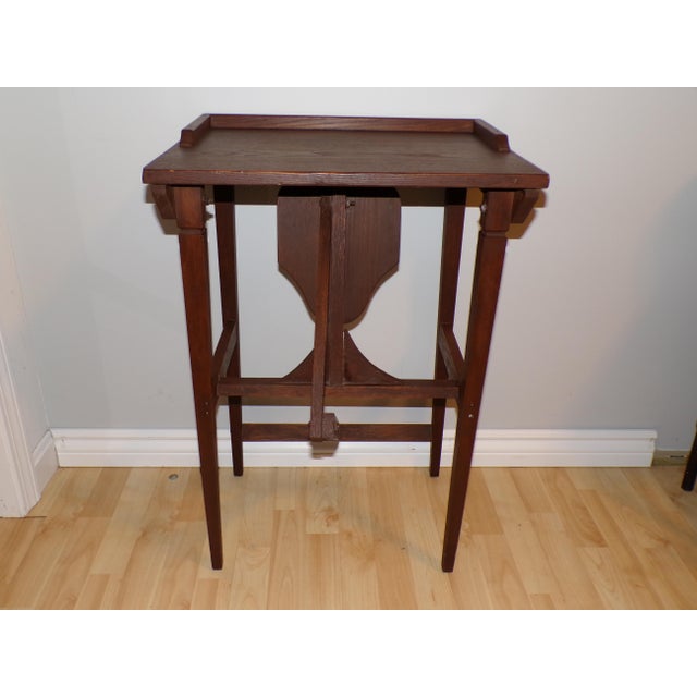 Vintage Mission Solid Oak Telephone Stand Childs Desk Integrated Fold Out Stool For Sale - Image 14 of 15