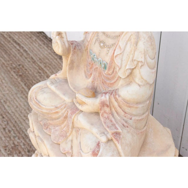 Antique White Exceptional Finely Carved Marble Buddha For Sale - Image 8 of 13