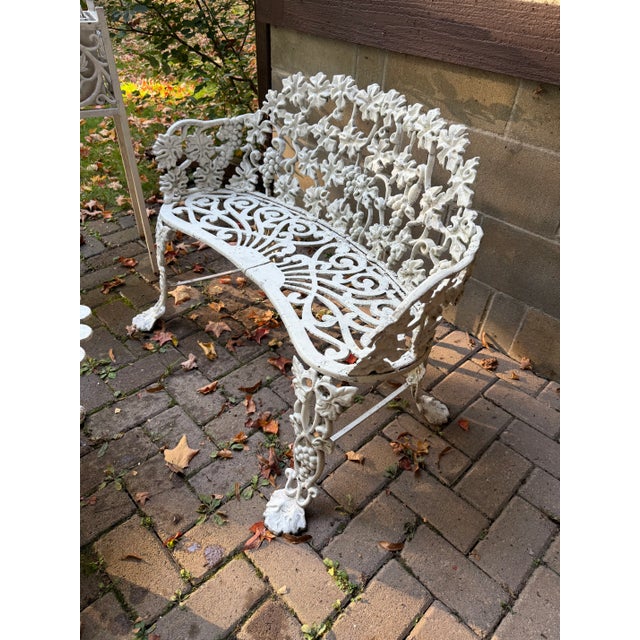 White Cast Iron Grapevine Antique Victorian Outdoor Garden Furniture Suite-Set of 5 For Sale - Image 9 of 13