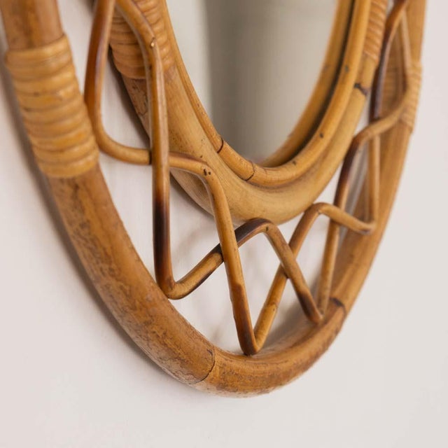 1960s Italian Wavy Rattan Circular Mirror For Sale - Image 10 of 10
