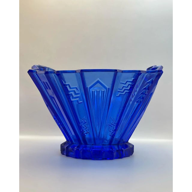 Art Deco 1930’s L. E. Smith Dark Blue Console Dish For Sale - Image 3 of 9