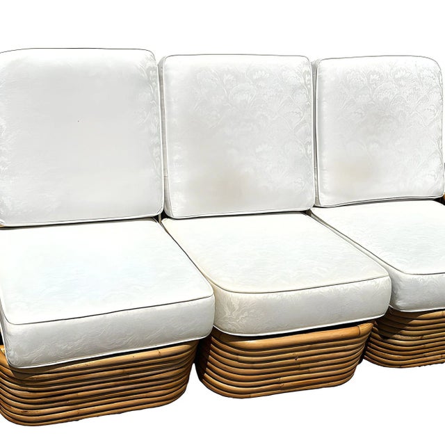 1940s Restored Frankl Style Rattan Six-Strand Square Pretzel 3-Seater Sectional Sofa For Sale - Image 5 of 6