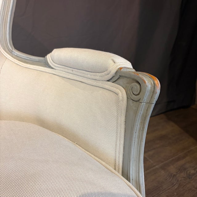 Antique French Louis XV Painted Bergère Armchairs With New Upholstery -a Pair For Sale - Image 10 of 13