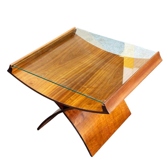 Brown 1950s Mid-Century Molded Sculptural Bentwood Hourglass Side Drink Table W/ Glass Top For Sale - Image 8 of 9