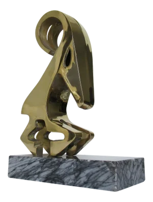 Vintage Mid-Century Large Modernist Brass Ram Sculpture on Marble Slab