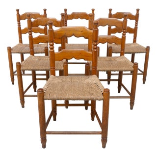 Danish Oak Chairs with Rush Seats in Seagrass by Hans Dau, 1940s, Set of 6 For Sale