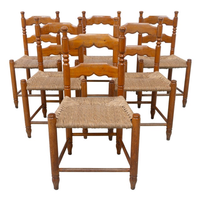 Danish Oak Chairs with Rush Seats in Seagrass by Hans Dau, 1940s, Set of 6 For Sale
