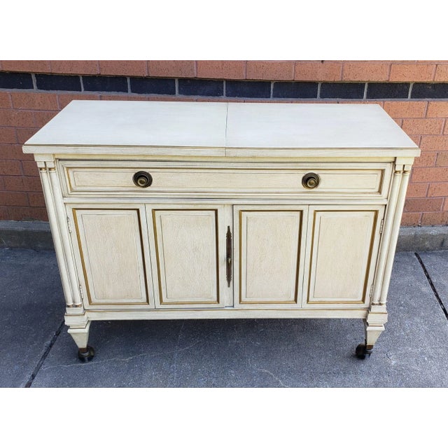 Antique White Fancher Furniture White Enameled French Slide-Top Rolling Bar / Buffet For Sale - Image 8 of 8