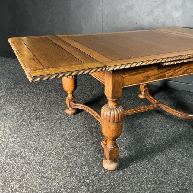 1920s Antique Oak Extending Draw Leaf Table, 1925 For Sale - Image 5 of 8