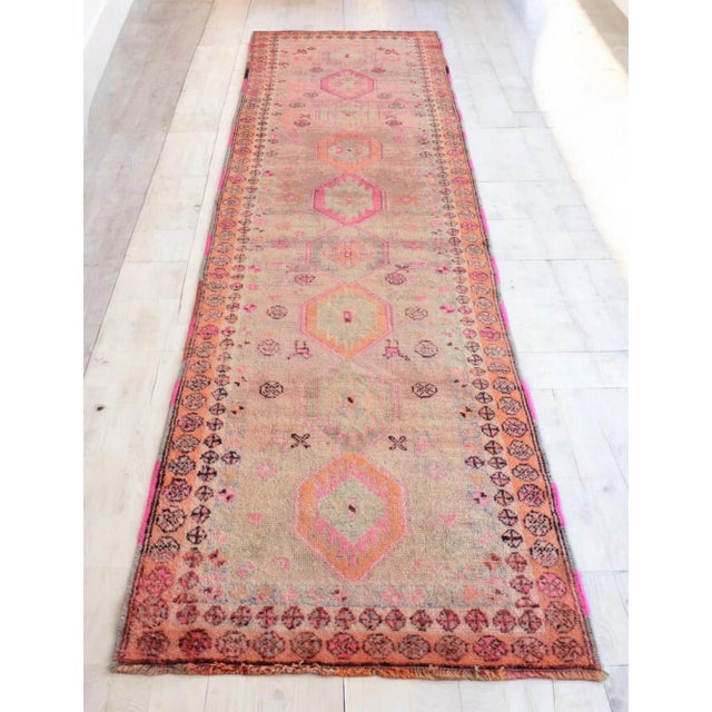 Offered is a matchless Kurdish runner rug, made in Hakkari approximately 100 years ago. The beautiful wool on wool low...