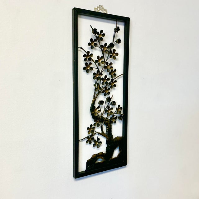Black Mid-Century Chinoiserie Boho Chic Hollywood Regency Flora Tree Sculptural Wall Object For Sale - Image 8 of 9