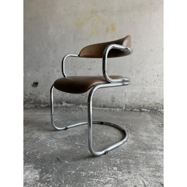 Vintage Italian Chrome and Skai Armchair, 1970s For Sale - Image 3 of 18