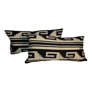 Geometric Hand Woven Black White Bolster Pillows For Sale