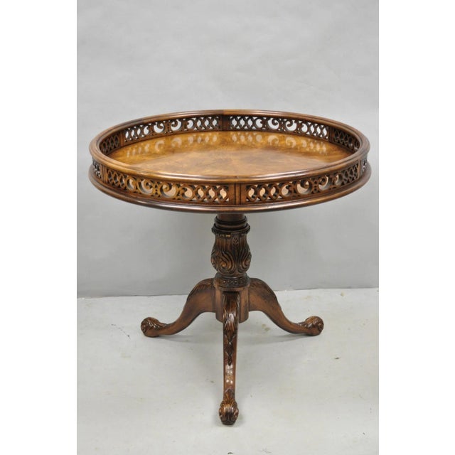 Late 20th Century Georgian Chippendale Fretwork Gallery Round Mahogany Occasional Side Table For Sale - Image 12 of 12