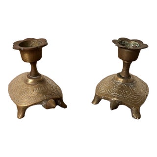 Turtle Brass Candle Holders - a Pair For Sale