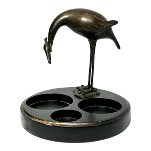 1960s Vintage Bronze Crane Bird 3-Compartment Vanity Dresser Tray