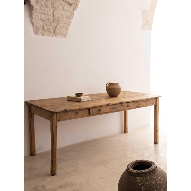Brown Long Pine Dining Table For Sale - Image 8 of 8