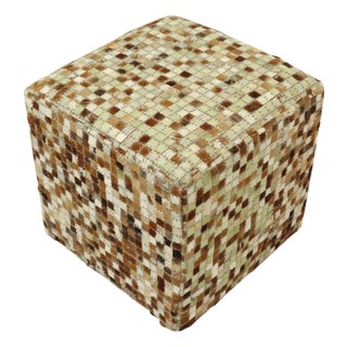 Vintage Square Goat Leather Patchwork Ottoman, 1970s For Sale