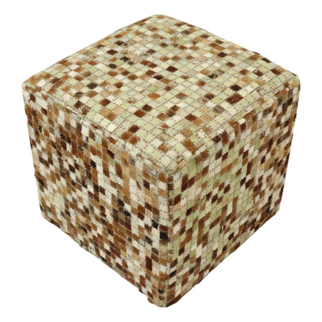 Vintage Square Goat Leather Patchwork Ottoman, 1970s For Sale