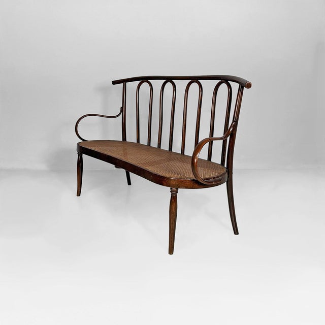 Italian Wood and Vienna Straw Bench, 1970s For Sale - Image 4 of 18