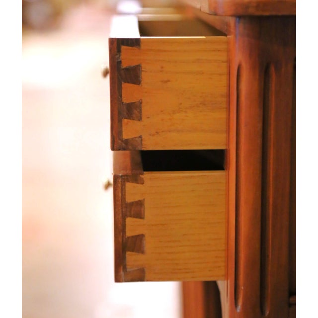 Brass Pair of Late 20th Century French Louis XVI Walnut Bedside Tables With Drawers For Sale - Image 8 of 15