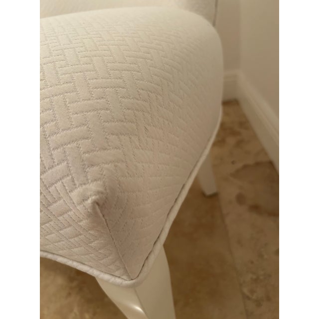 Hollywood Regency White Lacquer and White Quilted Slipper Chairs a Pair For Sale - Image 9 of 11