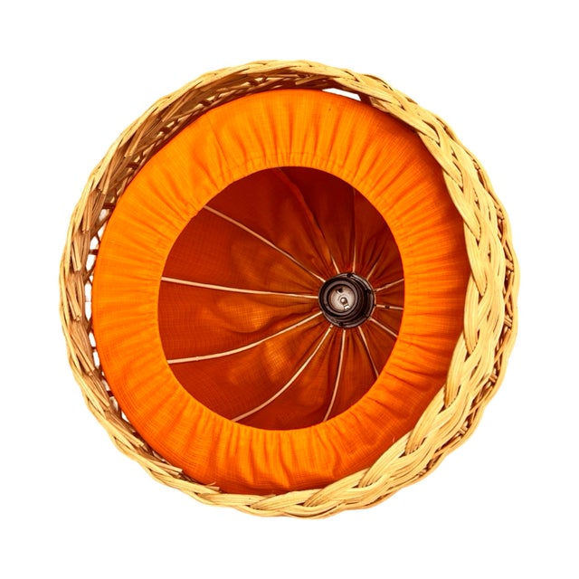 Wood Ceiling Lamp With Wicker Shade, Poland 1960s For Sale - Image 7 of 12