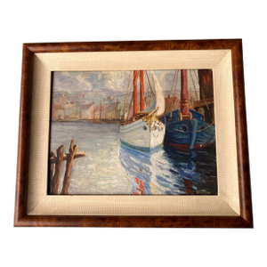 1960s Dockside Boats, Coastal Oil Painting by Sturges, Signed and Framed