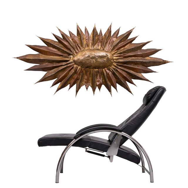 Brutalist Large Handmade Brass Sunflower Wall Hanger, 1960s For Sale - Image 3 of 12