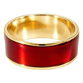 Late 20th Century 18K Yellow Gold Hidalgo Style Red Enamel Wide Insert Panther Band, Size 6 For Sale
